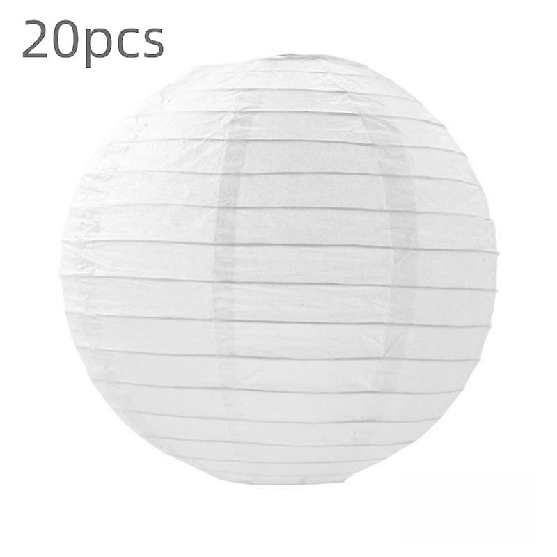 Lot De 20 Lanternes Rondes En Papier Blanc Avec Armature Métallique, De Tailles Différentes