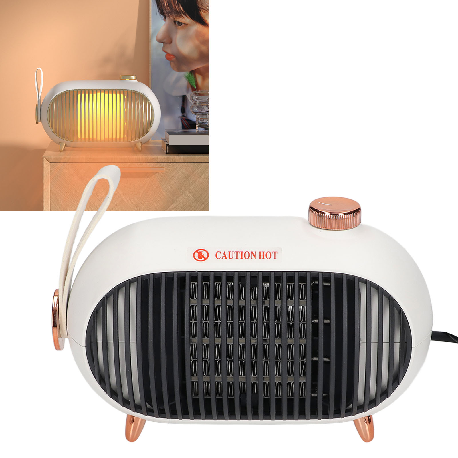 Petit Radiateur 900 W Ptc En Céramique, Chauffage Rapide, Réglage À 3 Niveaux, Protection Contre La Surchauffe, Chauffage De Bureau Blanc 110