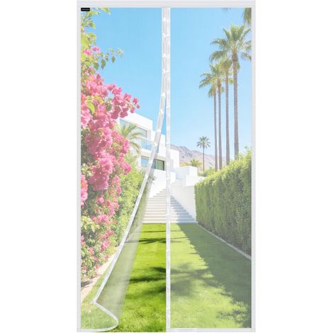 Moustiquaire Porte-fenêtre 110x210cm Maillage Ultra Fin Moustiquaire Aimantée Porte Rideau Anti Mouche Anti Insecte Fermeture Magnétique Installation Sans Perçage Avec Bande Adhésive, Blanc