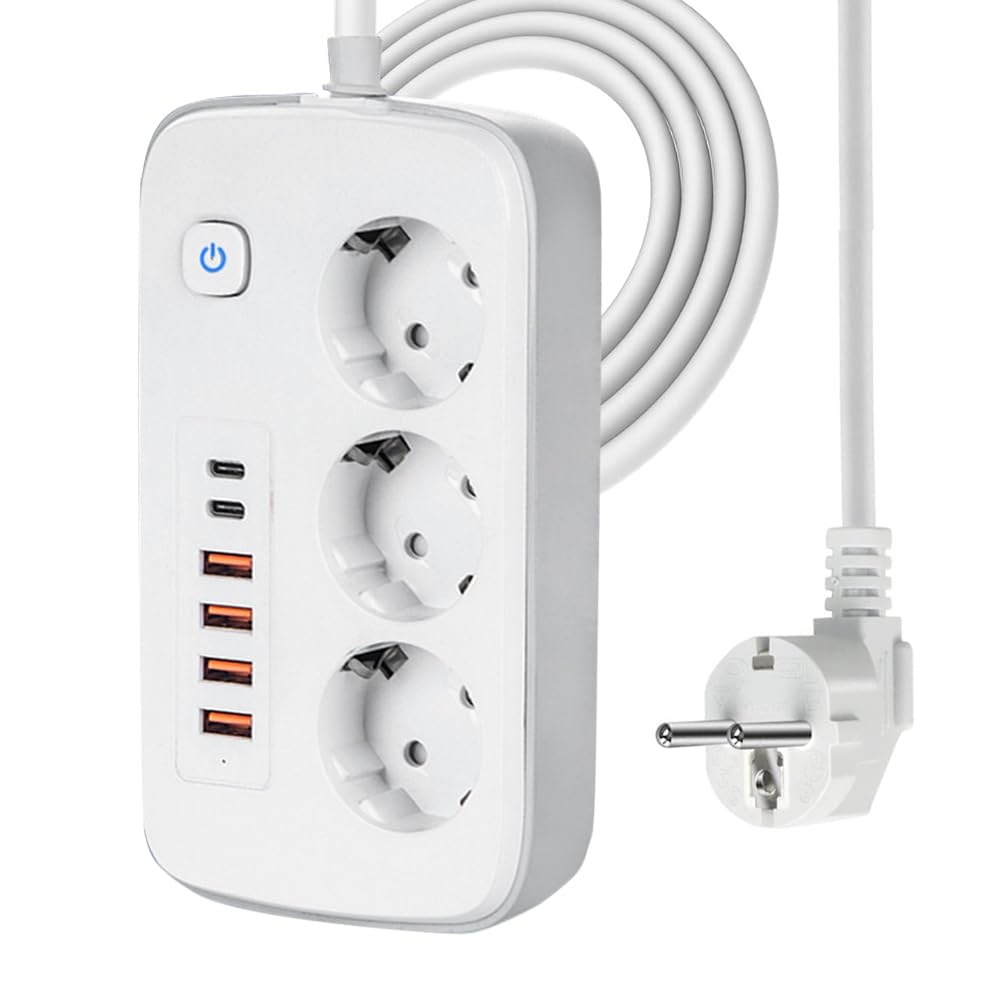 Multiprise Avec Interrupteur,3 Voies + 4 Ports Usb-b Et 2 Usb-c,prise Multiple Avec Sécurité Enfant,idéale Pour Maison Et Bureau (blanc)