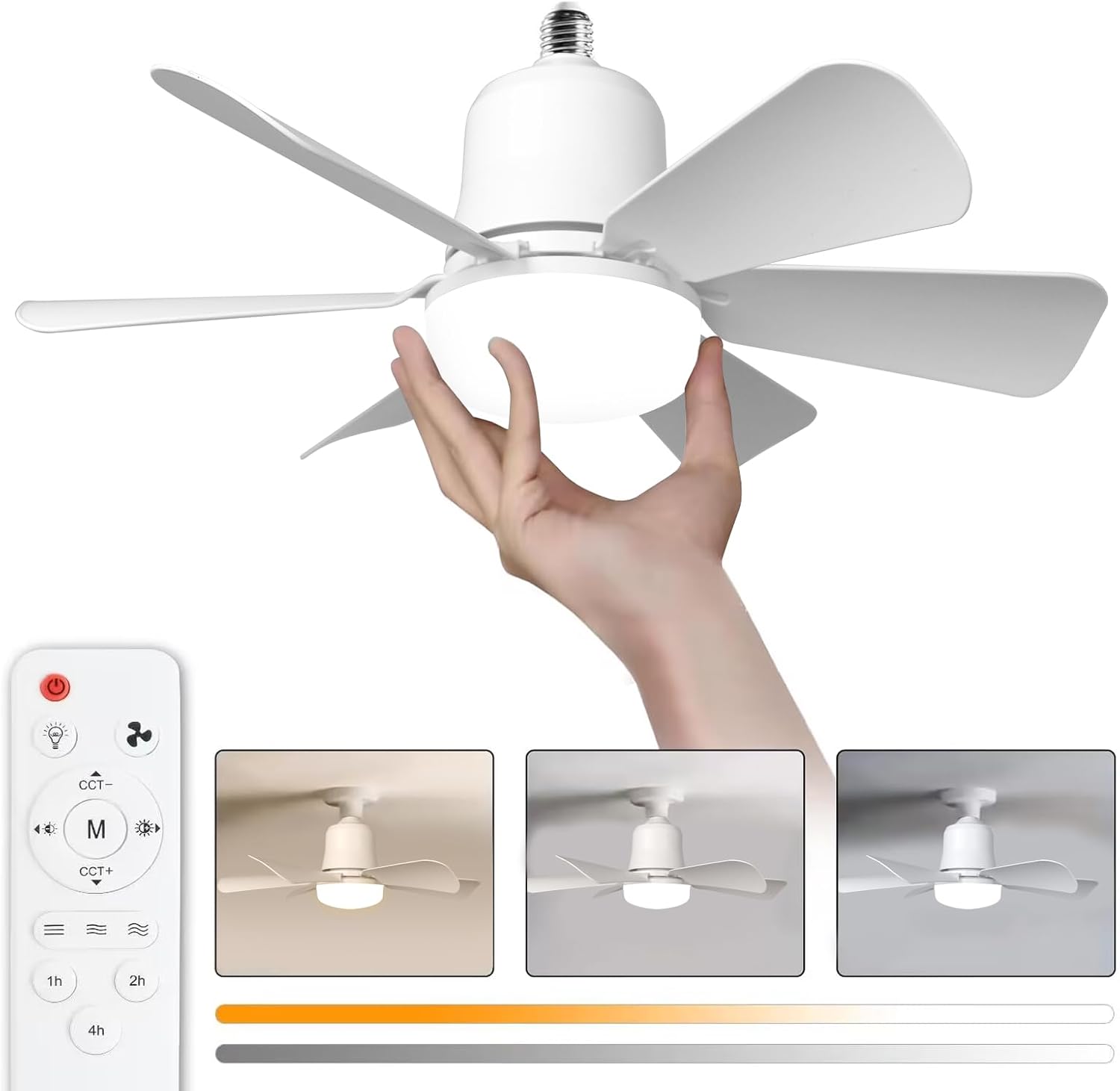 Deckenventilator Mit Beleuchtung, E27-fassung, 30 W, Dimmer, 3 Geschwindigkeitsstufen, 6 Flügel, Weiß