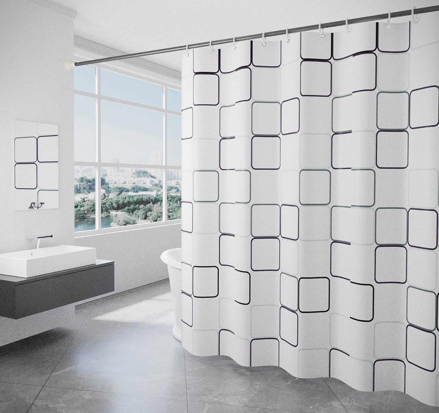 Weißer Quadratischer Duschvorhang 180 X 200 Cm Mit Haken, Wasserdicht, Schimmelresistent, Waschbares Polyester, Badezimmerstoff