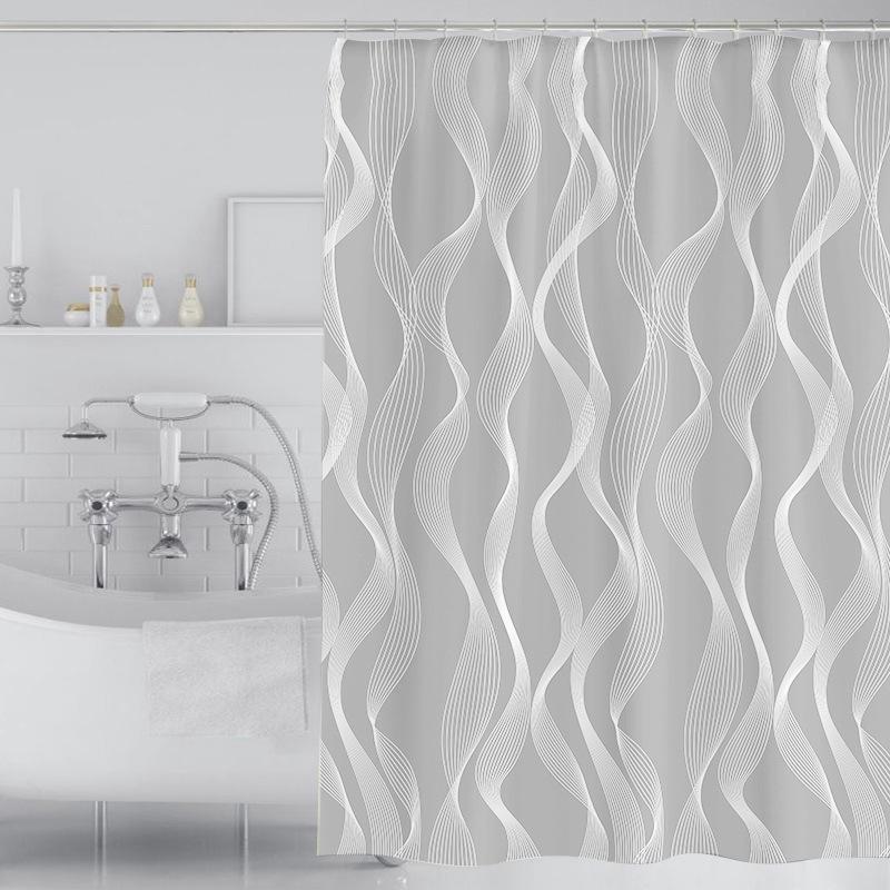 Gewellter Duschvorhang Mit Weißen Streifen Und Haken, 180 X 200 Cm, Wasserdicht, Schimmelresistent, Waschbares Polyester Fürs Badezimmer