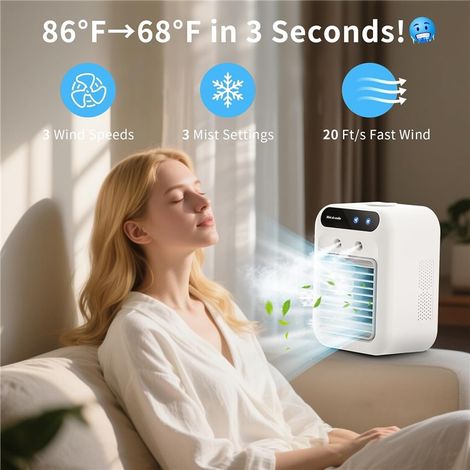 Weißer Tragbarer Nebelventilator, Leise Mini-klimaanlage Für Büro, Schlafzimmer Und Innenräume, Erfrischender Luftbefeuchter Für Den Sommer, Für Den Gebrauch Zu Hause.
