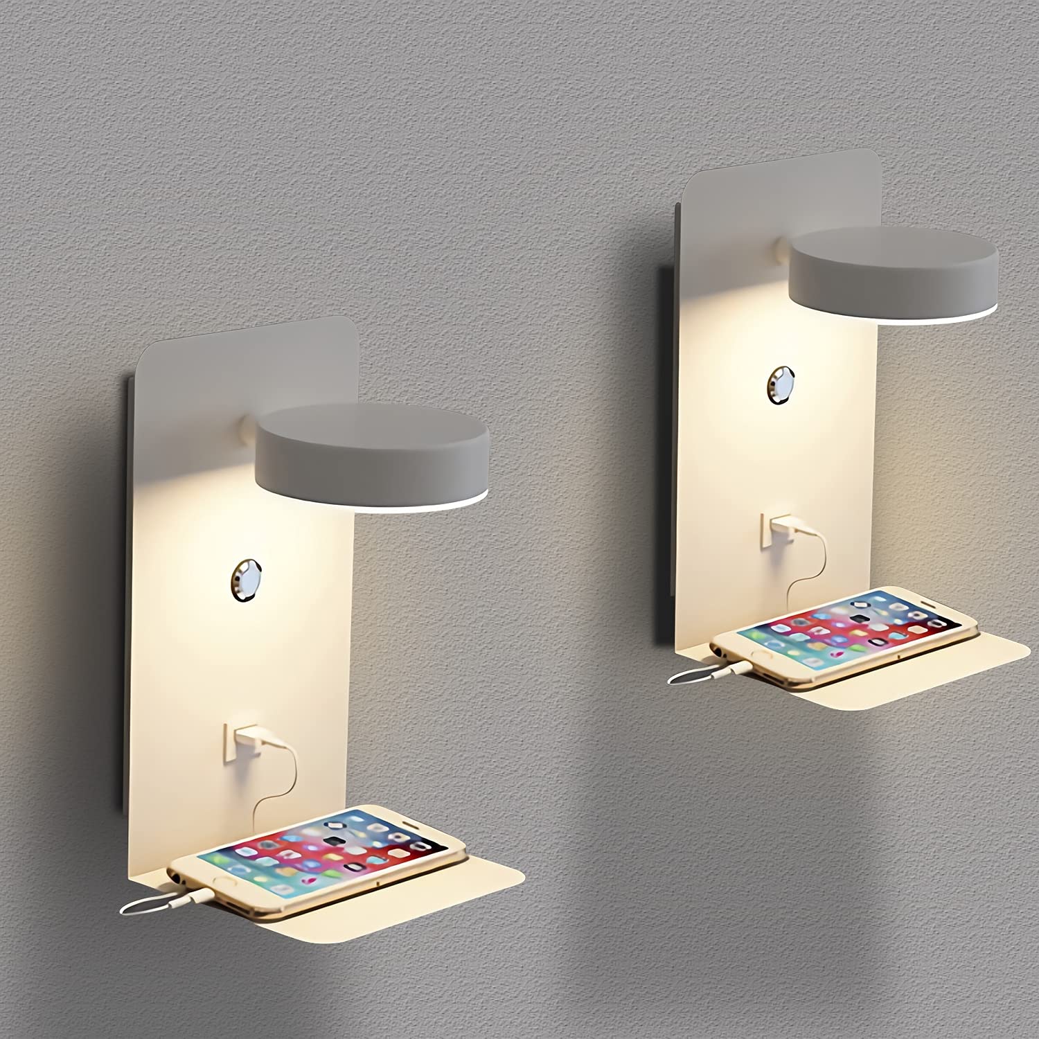 Led-wandleuchten 12 W, Weiß, Nachttischlampe Mit Usb-ladeanschluss, Dimmbare Innenbeleuchtung Per Touch, Um 350° Verstellbarer Wandstrahler Zum Lesen, Moderne Schlafzimmerbeleuchtung