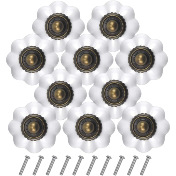 10 Vintage-schubladengriffe Aus Bronze, Weiße Runde Möbelknöpfe, Schranktürgriff (2,5 X 2,5 X 3,1 Cm)