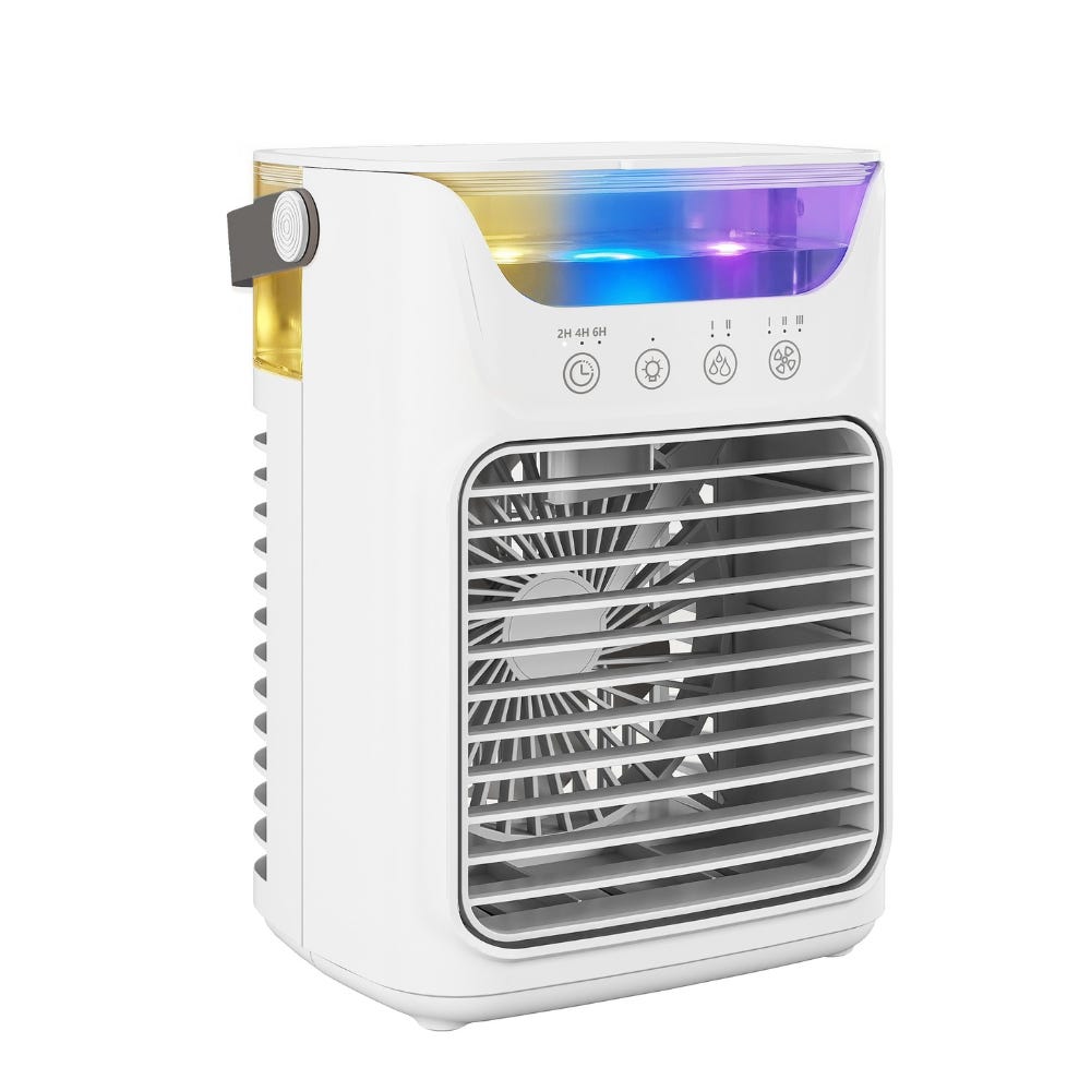 Mini-klimaanlage/luftkühler 4-in-1, 3 Geschwindigkeitsstufen, 2 Sprühmodi, 7 Rgb-led-beleuchtung, Weiß