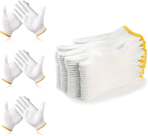 12 Paar Arbeitshandschuhe (unisex) – Baumwollgewebe – Rutschfest – 600er-griffstärke – Garten & Lager – Weiß