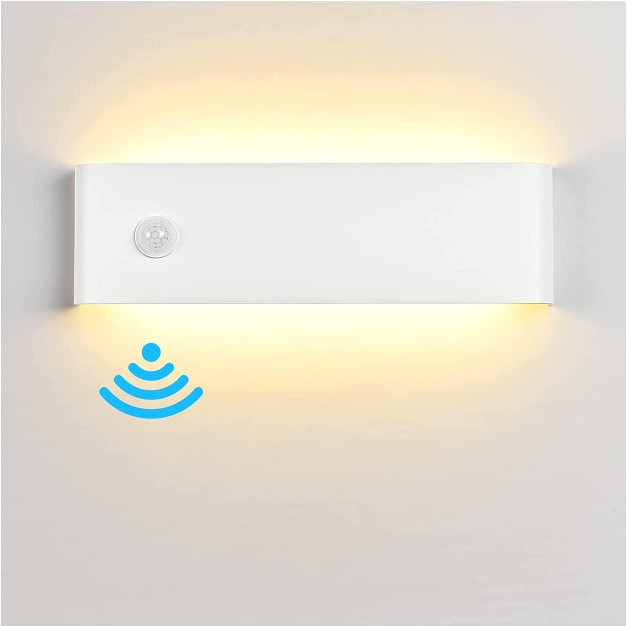 Moderne Wandleuchte Mit Bewegungsmelder, 31 Cm, 12 W, Warmweißes Licht (3000 K), Aluminium, Innenbeleuchtung Für Wohnzimmer, Schlafzimmer, Flur, Weiß, Energieklasse F