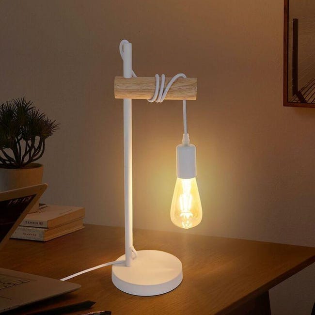 Schreibtisch-/leselampe, Leuchte Aus Holz Und Metall, Schlafzimmer-/wohnzimmerbeleuchtung, Moderne Nachttischlampe, E27 10w Max. Glühbirne (weiß)
