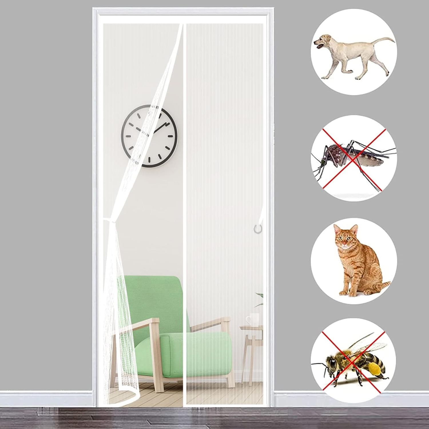 Magnetischer Moskitonetzvorhang Für Türen, 110 X 220 Cm, Selbstschließend, Insektenschutzgitter Für Türen, Moskitonetzschleier, Weiß