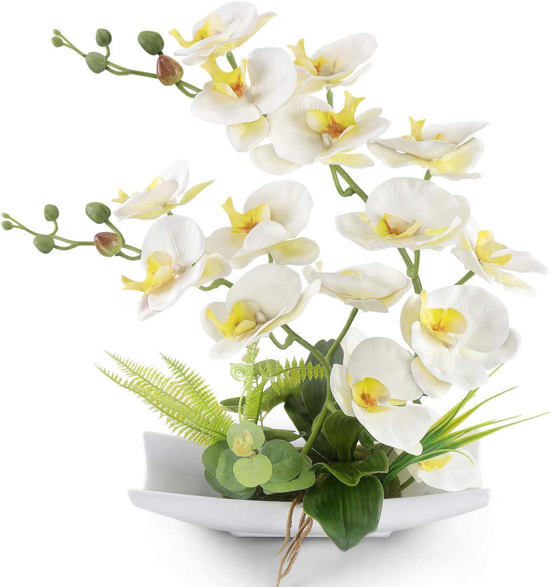 Realistisch Wirkende Künstliche Weiße Phalaenopsis-orchidee, Dekorativer Bonsai Mit Porzellan-imitationstopf, Blumenarrangement Für Die Inneneinrichtung, Täuschend Echt Wirkende Künstliche Pflanze