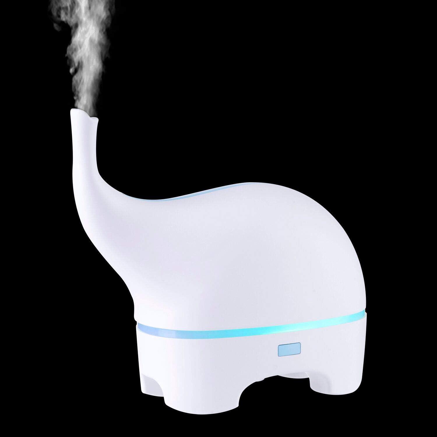 Ätherisches Öl-diffusor Mit Elefantenmotiv, 120 Ml Usb-ultraschall-luftbefeuchter Für Kinderzimmer, Babyzimmer, Wohnzimmer, 7-farbiges Nachtlicht (weiß)