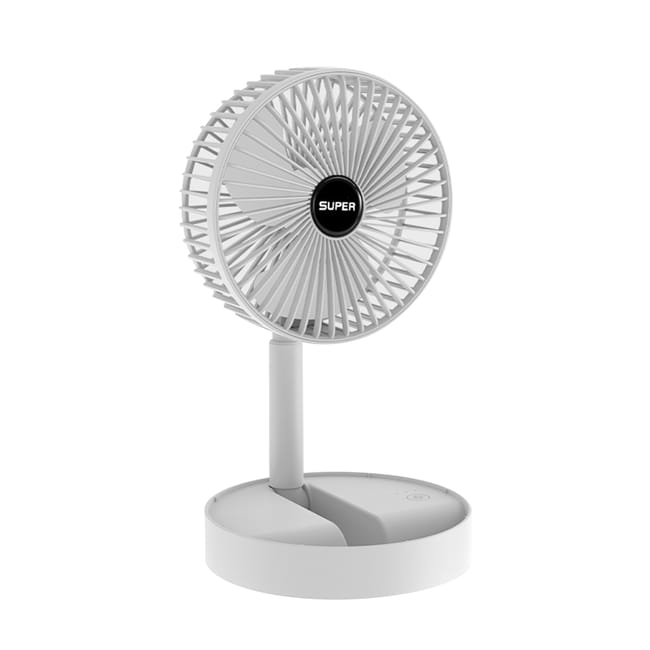 Tragbarer, Faltbarer Teleskopventilator, Usb-aufladbar, Kabellos, Verstellbarer Ständer, 3 Windstufen, Für Drinnen Und Draußen Geeignet – Weiß