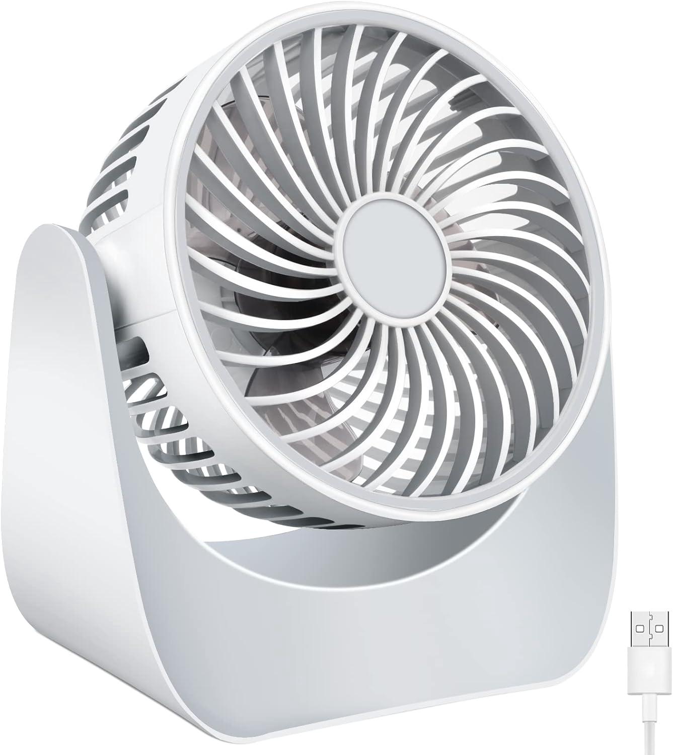 Leiser Usb-ventilator, Mini-tragbarer Ventilator Mit 360°-drehung, 3 Geschwindigkeitsstufen, Tischgerät Mit 1,5 M Usb-kabel Für Büro/auto/reisen/camping (weiß)