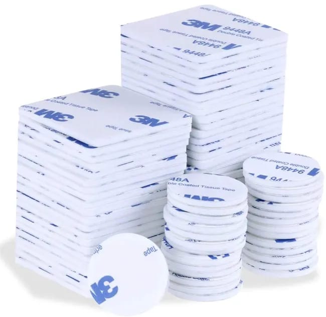 50 Pièces D'Autocollants Double Face, Ruban Adhésif En Mousse Forte, Autocollants Imperméables Blancs, Carrés 60x60 Mm, Ronds 30 Mm, 25 Pièces Chacun