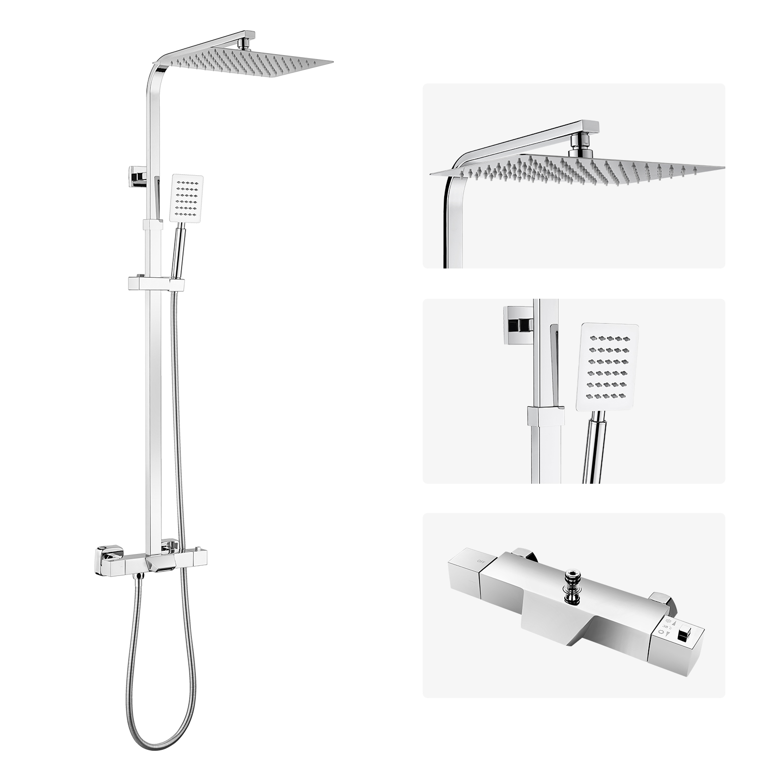 Auralum Max Duschsystem 3 Funktion Thermostat Duschsystem Regendusche Mit Duscharmatur, Duschset Duschsäule