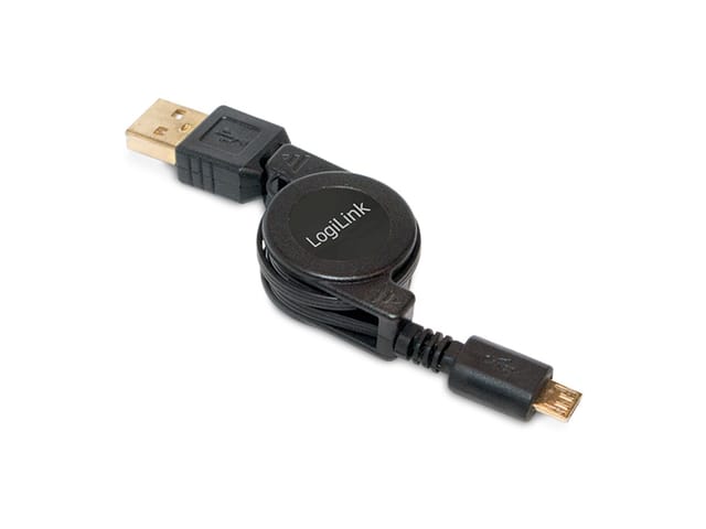 LOGILINK CU0090 - USB 2.0 Kabel, A Stecker auf Micro-B Stecker, ausziehbar, 0,75 m