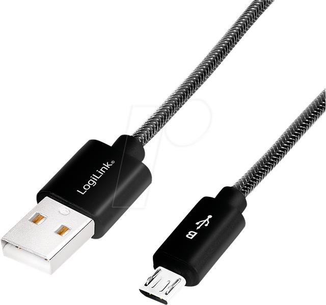 LOGILINK CU0132 - Sync- & Ladekabel, USB-A -> Micro-B, Nylon, schwarz/grau, 1,0 m
