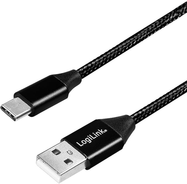 LOGILINK CU0140 - Sync- & Ladekabel, USB-A -> C, 1,0 m, Baumw., schwarz