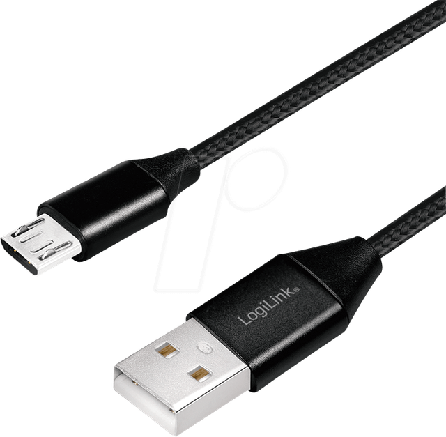 LOGILINK CU0143 - Sync- & Ladekabel, USB-A -> micro-B, 0,3 m, Baumw., schwarz