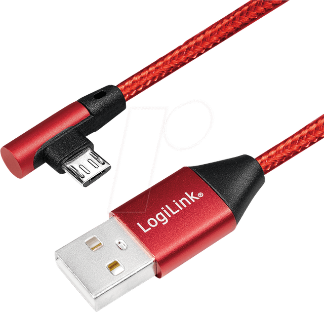 LOGILINK CU0149 - Sync- & Ladekabel, USB-A -> micro-B, 0,3 m, gew., Baumw., rot