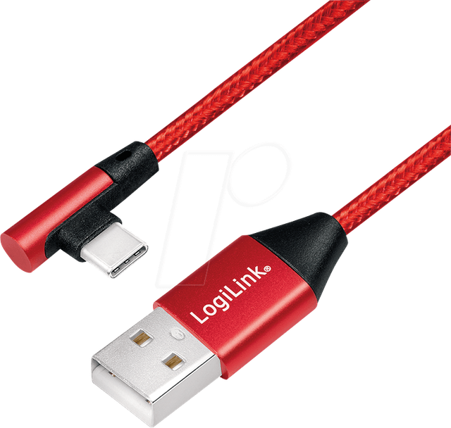 LOGILINK CU0146 - Sync- & Ladekabel, USB-A -> C, 1,0 m, gew., Baumw., rot