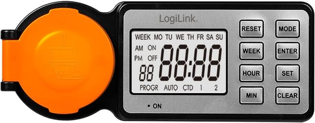 LOGILINK ET0016 - Zeitschaltuhr Outdoor, LCD Display, IP44, 3600 W, schwarz/orange