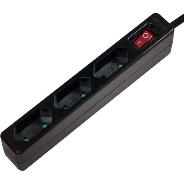 LOGILINK LPS230B - Steckdosenleiste, 3-fach EURO, schmal, 1,5 m, schwarz, mit Schal
