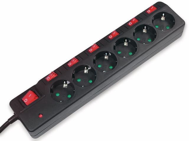LOGILINK LPS233 - Steckdosenleiste, 6-fach, 1,5 m, mit Schalter, schwarz