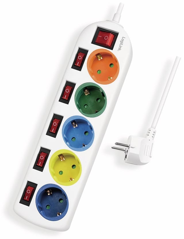 LOGILINK LPS258 - Steckdosenleiste, 5-fach mit 6 Schaltern, mehrfarbig