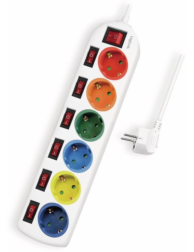 LOGILINK LPS259 - Steckdosenleiste, 6-fach, 1,5 m, mit 7 Schaltern, mehrfarbig