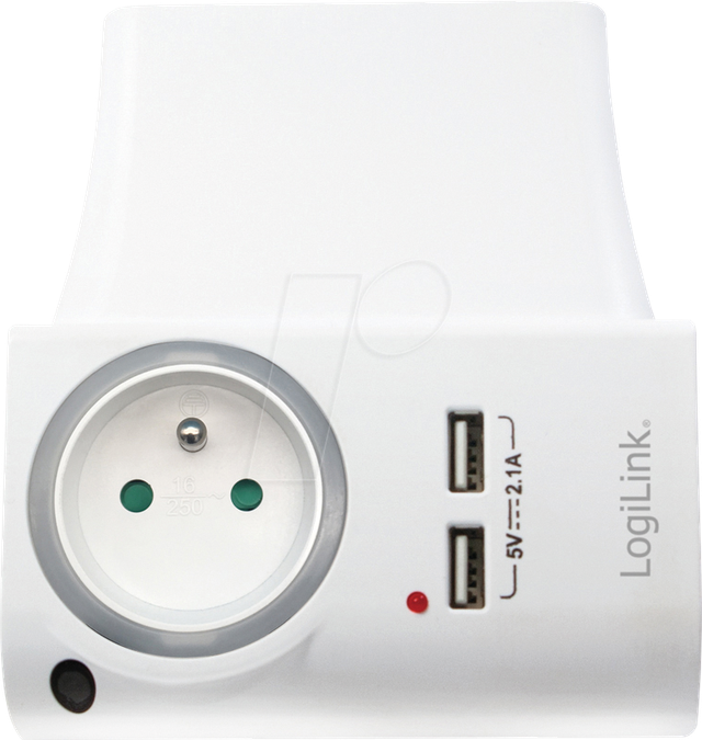 LOGILINK PA0166 - Steckdosenadapter mit Ladeschale, 2x USB-A, Nachtlicht