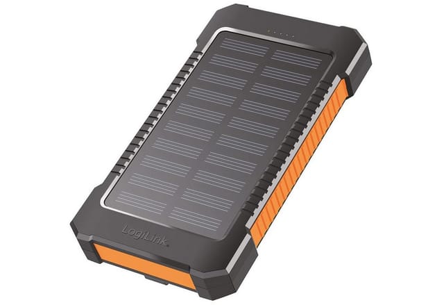 LOGILINK PA0304 - Powerbank, 8000 mAh, 2x USB-A, Solar, schwarz-orange, Leuchte