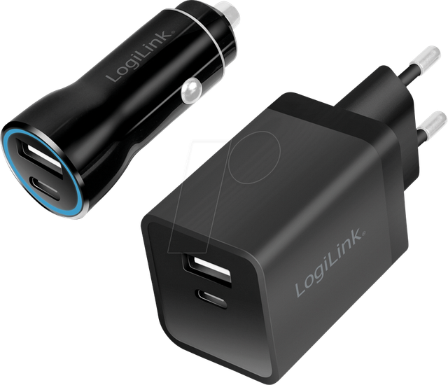 LOGILINK PA0300 - USB-Ladegerät, 15 W, je 1x USB-A+ USB-C, schwarz