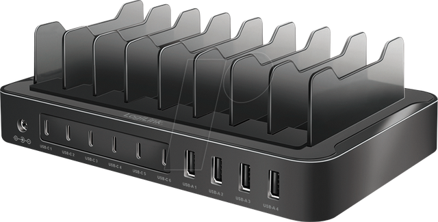 LOGILINK PA0327 - USB-Ladestation, 120 W, 4x USB-A, 6x USB-C, PD3.0, QC3.0, schwar