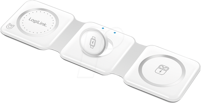 LOGILINK PA0344 - Wireless-Ladegerät, 15 W, 3 in 1, MagSafe, faltbar, Apple, weiß