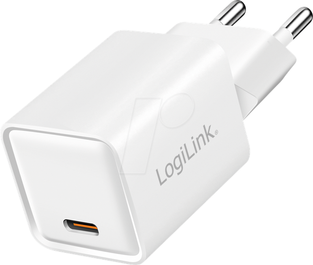 LOGILINK PA0355 - USB-Ladegerät, 20 W, 5-12 V, 1x USB-C (PD+QC 3.0), GaN, weiß