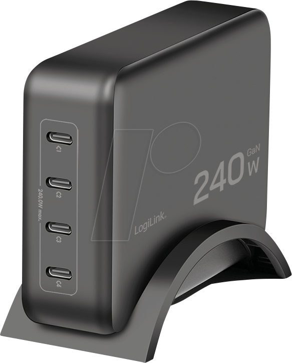 LOGILINK PA0353 - USB-Ladegerät, 240 W, 4x USB-C (PD), GaN, schwarz
