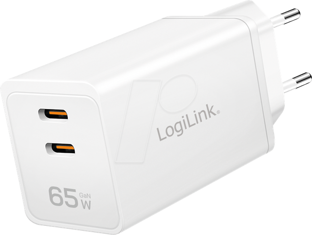LOGILINK PA0367 - USB-Ladegerät, 65 W, 2x USB-C PD 3.0, QC 4.0, GaN, weiß