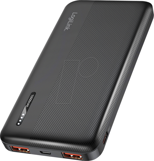 LOGILINK PA0372 - Powerbank, LiPo, 10000 mAh, 20 W, 2x USB-A, 1x USB-C, schwarz