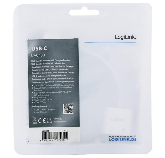 LOGILINK UA0433 - Audio Adapter, USB-C - 2x USB-C, PD-Ladeport