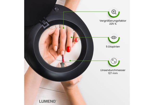 LUMENO 7215SWIII - Lupenleuchte, LED, Ø 125 mm Echtglaslinse, 5 Dioptrien, schwarz