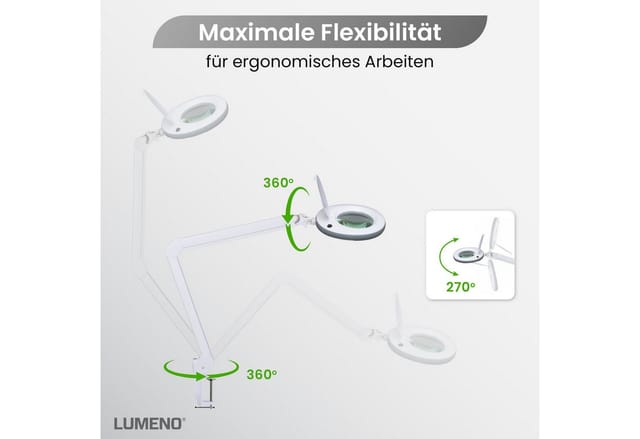 LUMENO 7218GRIII - Lupenleuchte, LED, Ø 125 mm Echtglaslinse, 8 Dioptrien