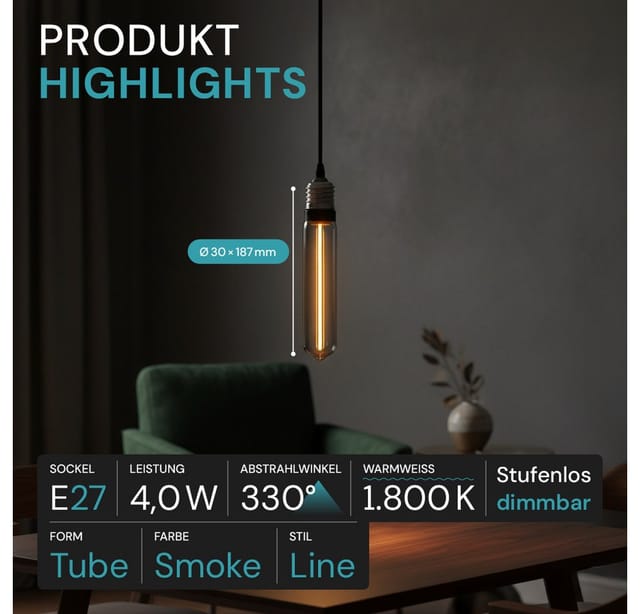 LX-100181 - LED Filament Lampe, E27, 2 W, 40 lm, 1800 K, dimmbar