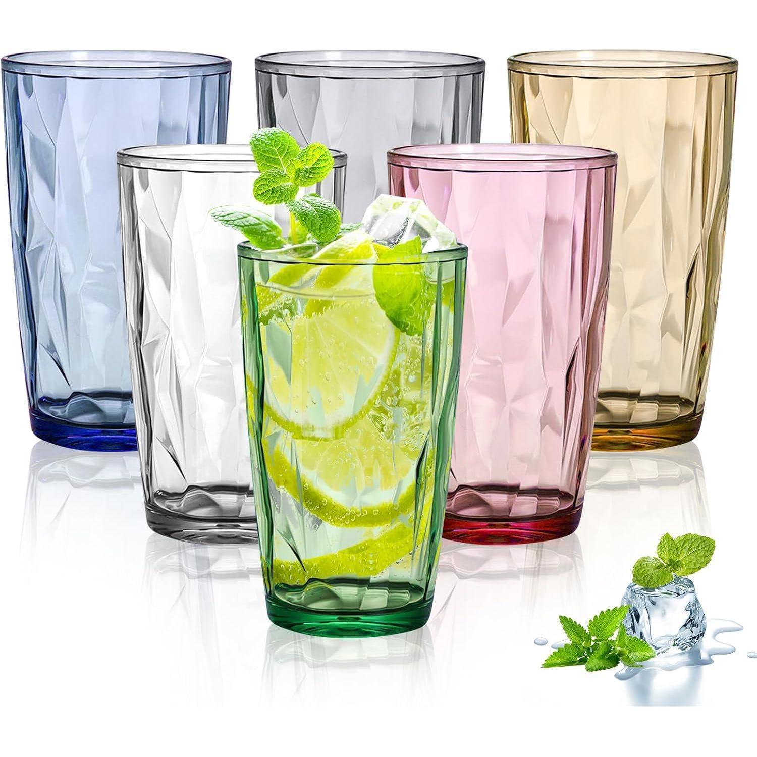 6er Set Trinkgläser 470ml Bunt, Stapelbar, Bruchsicher, Kristallglas-optik