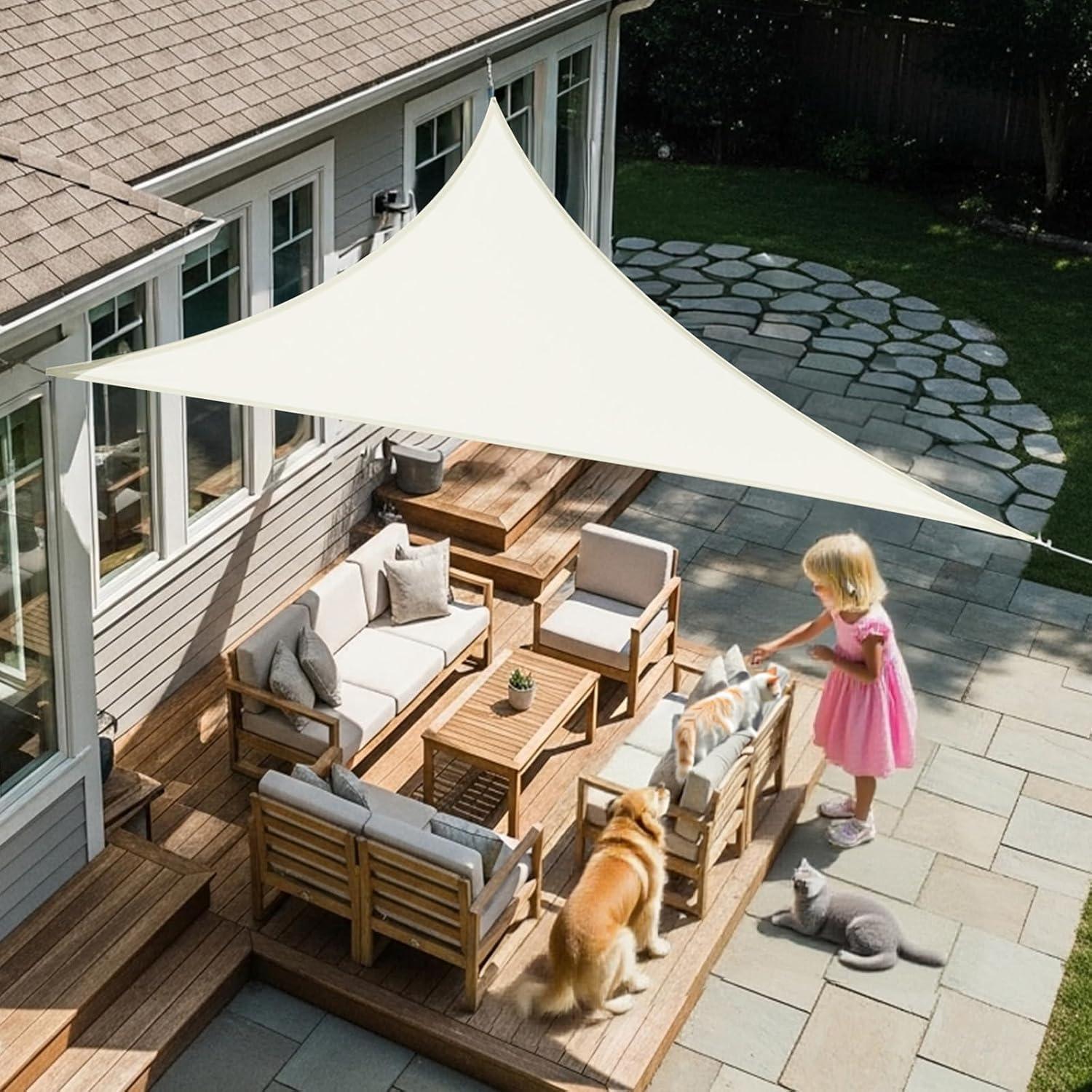 Sonnensegel Dreieckig 2.5m Wasserdicht Cremeweiß 95% Uv-schutz Für Garten & Terrasse