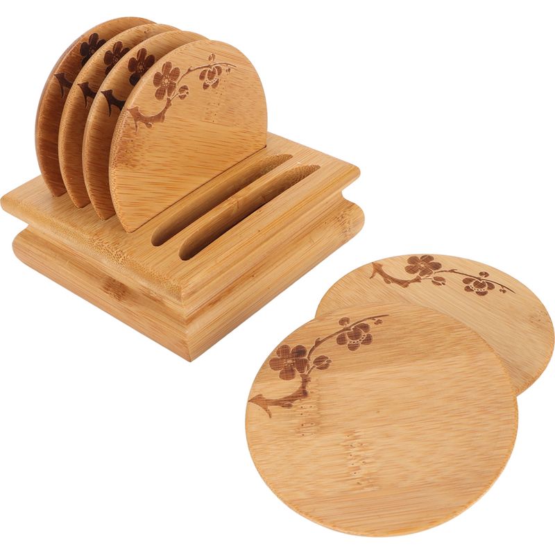 Set Aus Vintage-untersetzern Aus Bambus, Rutschfest Und Isolierend, Mit Teetassenhalter.