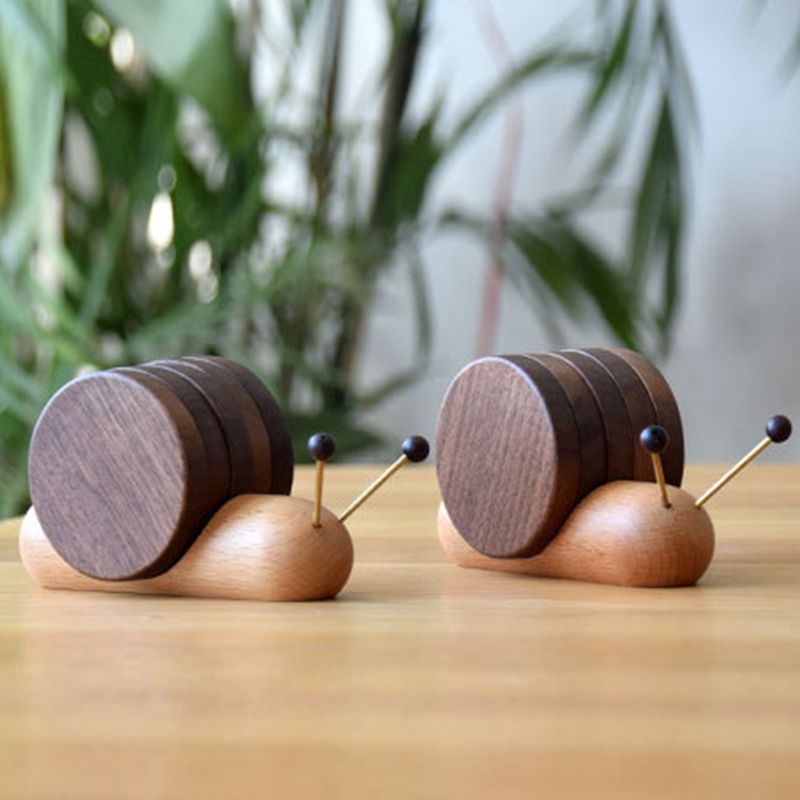 Niedliche, Schneckenförmige, Wärmeisolierende Untersetzer Aus Holz, 5er-set Runde Untersetzer Mit Magneten