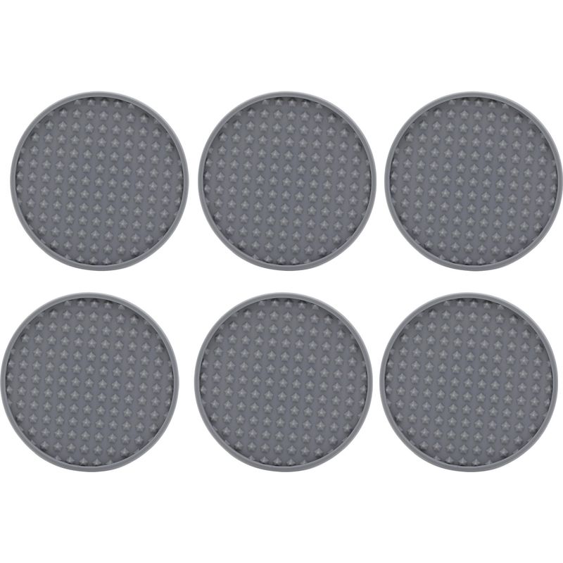Set Mit 6 Hitzebeständigen, Rutschfesten Und Flexiblen Runden Silikonuntersetzern Mit Halter Für Haushalt Und Küche (grau).